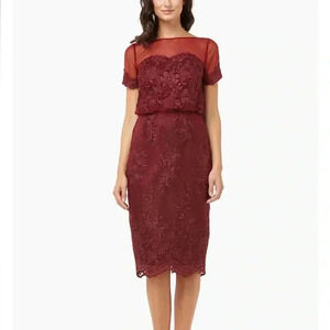 JS Collections Embroidered Blouson Midi Dress In Sangria Size 12